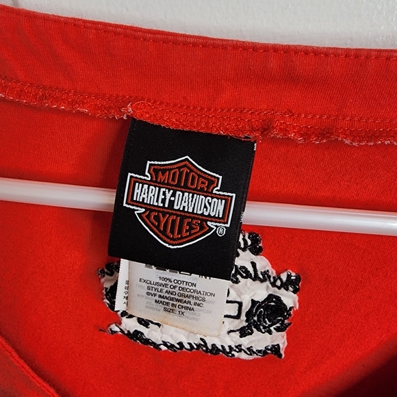 Harley Davidson Snap Shoulder Short Sleeve Vneck Orange 1X - Picture 10 of 10